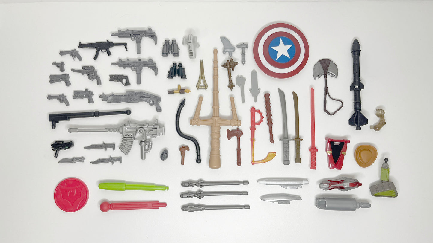 Non-LEGO Salvage: Misc Action Figure Weapons, Projectiles, and Parts